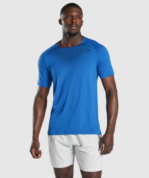 Panske Tricka Gymshark Apex Contrast Seamless Modre | PV3516792
